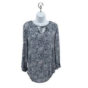 Caslon Blue White Floral Blouse Womens Small Long Sleeve Tie Front High Low Hem